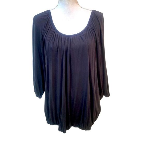 Michael Kors black scoop neck blouson pleated top 3/4 sleeve elastic cuff medium - Picture 1 of 9